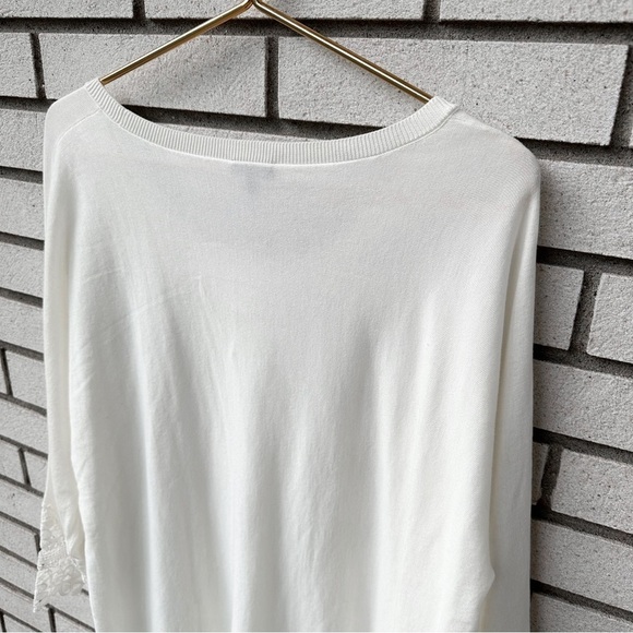 NWT Talbots Cream Ivory 3/4 Sleeve Sweater Lace Cuff Detail - Picture 5 of 10